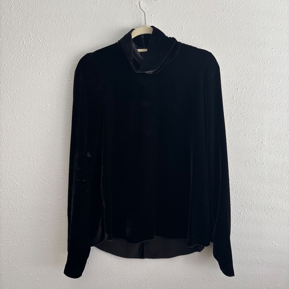 FORTE_FORTE Black Stretch Velvet Turtleneck Top in XS - Picture 8 of 11